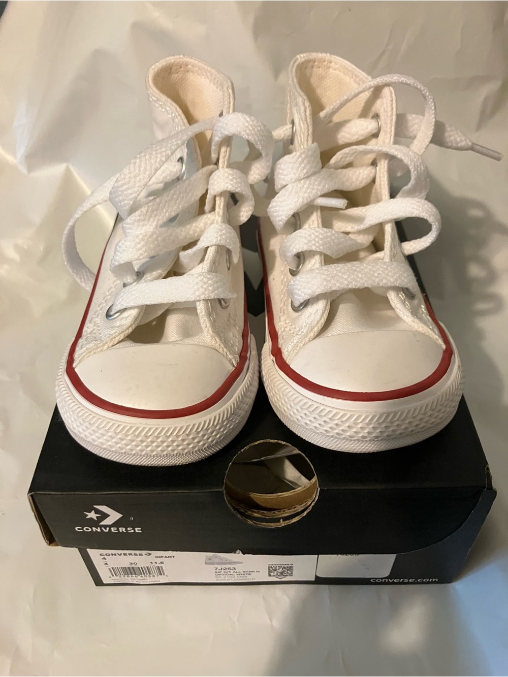 Converse Kids White High-Top Sneakers with Red Stripe